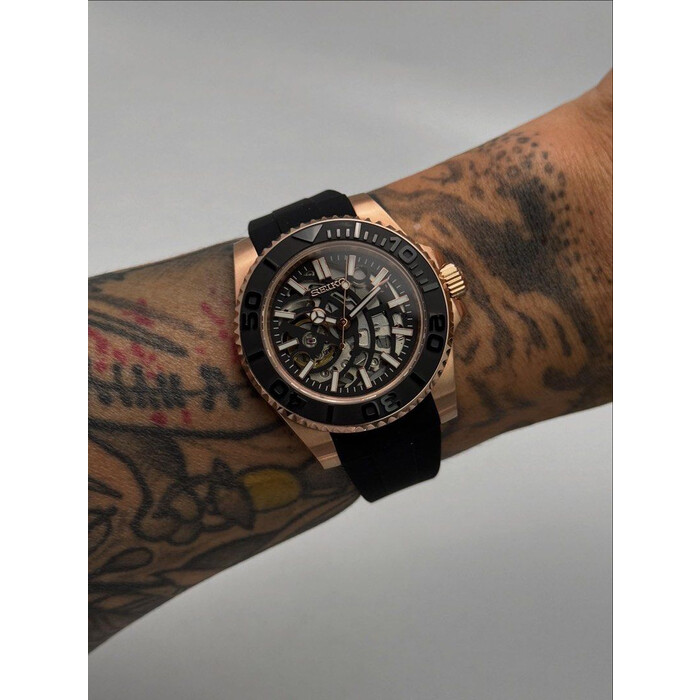 Custom Seiko Mod • Black Skeleton Rose Gold Yachtmaster Automatic • 40mm